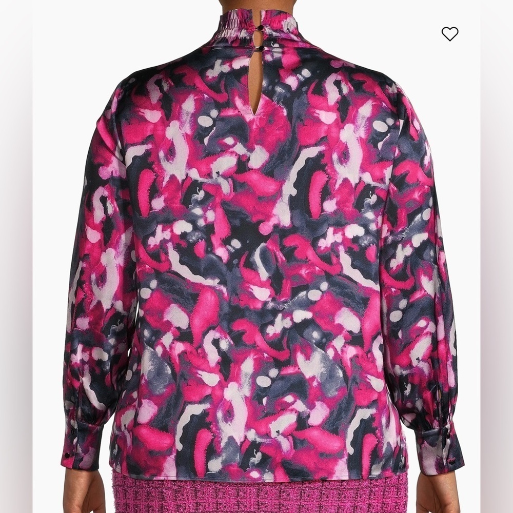 NINE WEST DRESS BLOUSE HIGH NECK LONG SLEEVES PLUZ SIZE XXL Pink Floral - Picture 3 of 16